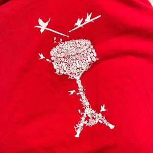 Men's Red Short Sleeve Tee with White Floral Tree Graphic